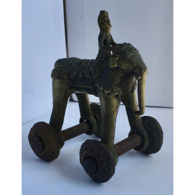 Brass 1970s Brass Elephant on Wheels Figurine - For Sale - Image 8 of 8