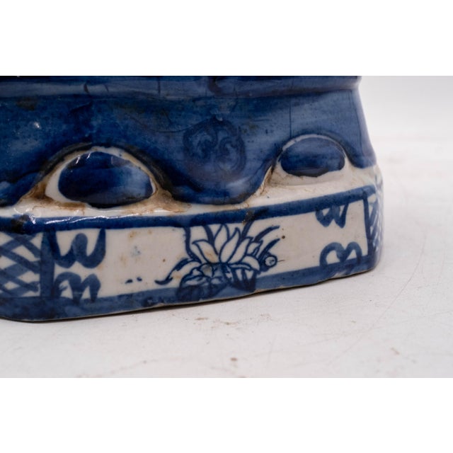 Pair of Vintage Chinese Blue & White Porcelain Chinese Emperor Figures For Sale - Image 14 of 18