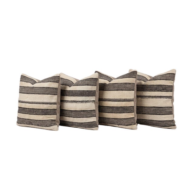Mid-Century Modern Gray Striped Kilim Pillow Cover 22'' X 23'' - Set of Four For Sale - Image 3 of 4