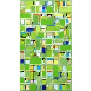 Little Pattern Green - Original Green Abstract Oil Painting on Canvas Textural Geometric Artwork by Petra Rös-Nickel For Sale