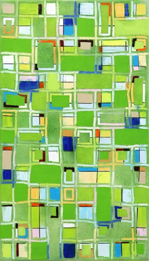 Little Pattern Green - Original Green Abstract Oil Painting on Canvas Textural Geometric Artwork by Petra Rös-Nickel