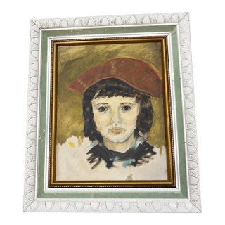 Vintage Mid-Century Expressionist Portrait of Woman in Red Hat - Unknown Artist For Sale