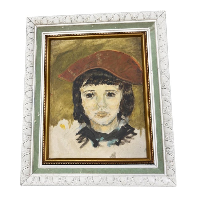 Vintage Mid-Century Expressionist Portrait of Woman in Red Hat - Unknown Artist For Sale