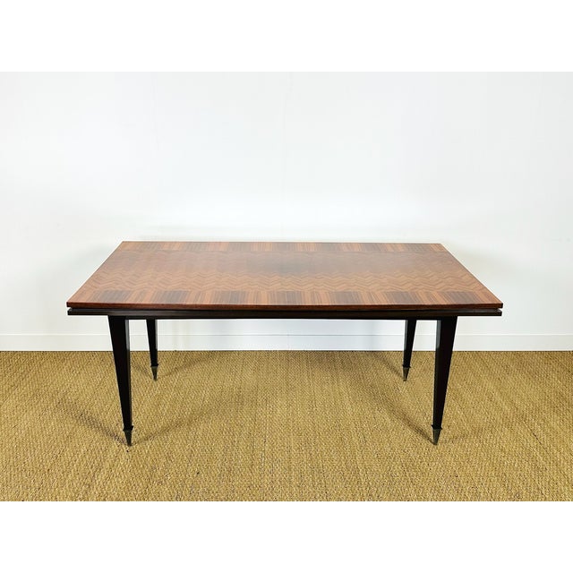 Art Deco Varnished Chevron Marquetry Dining Table with Extensions, 1940s For Sale - Image 18 of 18