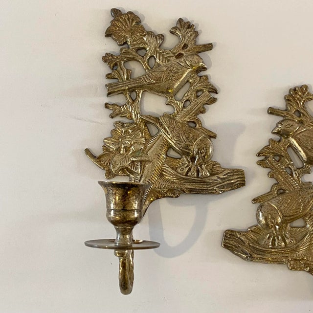 Metal Vintage Indian Bird Motif Wall Candle Sconces — A Pair For Sale - Image 7 of 10
