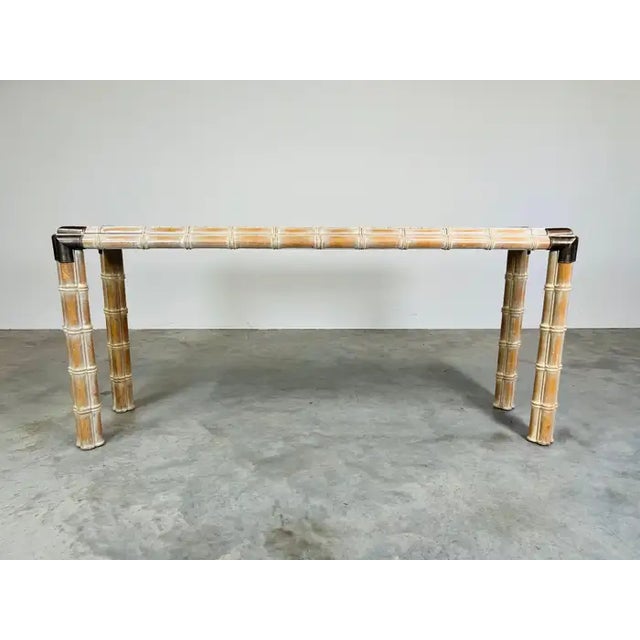 Hollywood Regency Hollywood Regency Faux Bamboo Console or Sofa Table With Brass Mounts Circa 1970 For Sale - Image 3 of 7