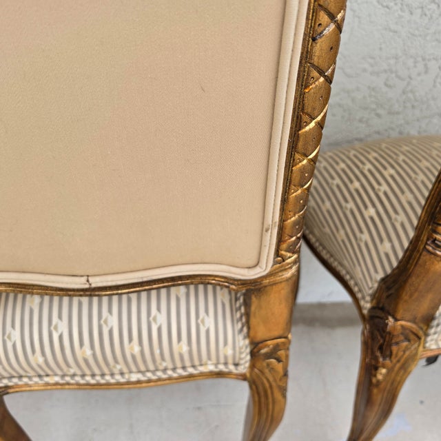 Vintage French Louis XV Rococo Giltwood Wing Back Dining Side Chairs Set of 4 For Sale - Image 12 of 17