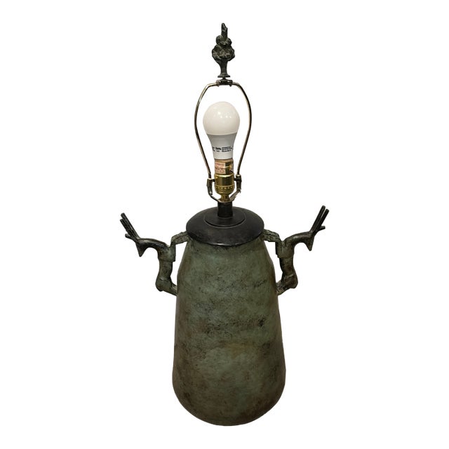 Vintage Stag Archaistic Bronze Lamp For Sale
