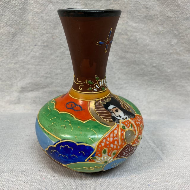 Ceramic Satsuma Japanese Hand Panted Vase For Sale - Image 7 of 12