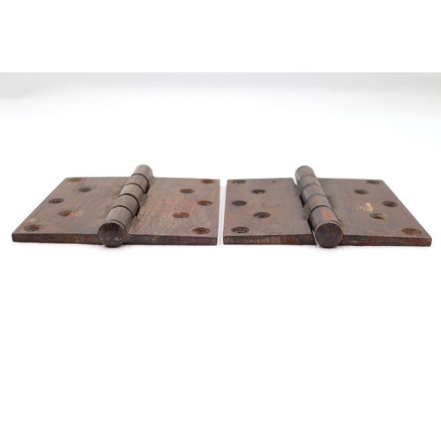Traditional Pair of Vintage 5 X 5 In. Steel Door Hinges For Sale - Image 3 of 4