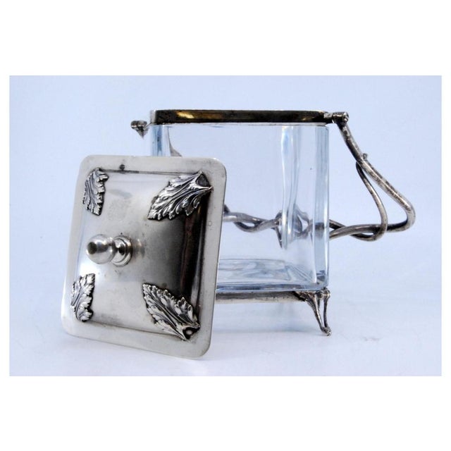 Metal Silver and Glass Candy Box with Palms Decorated Lid For Sale - Image 7 of 10