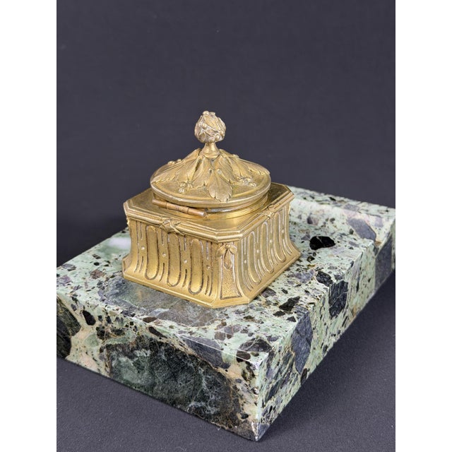 Art Nouveau French Gilt Bronze and Marble Inkwell by Louchet, Paris, 1900 For Sale - Image 4 of 13