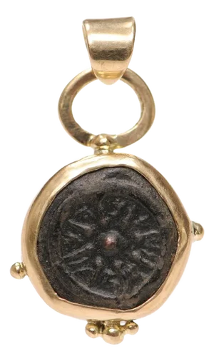 15th Century & Earlier Widow's Mite Prutah [coin] Pendant with 18K