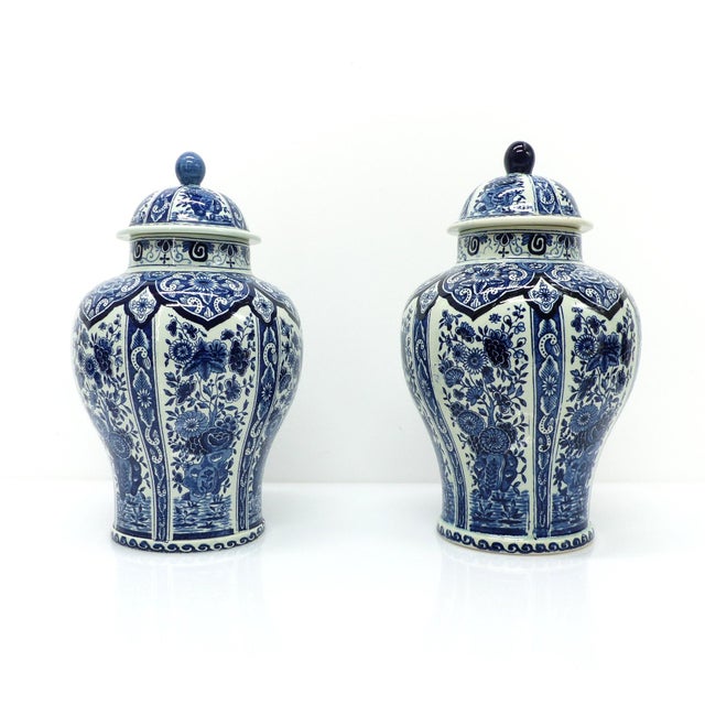 Large 18th-Century Blue and White Delft Covered Pots, 1950s, Set of 2 For Sale - Image 11 of 11