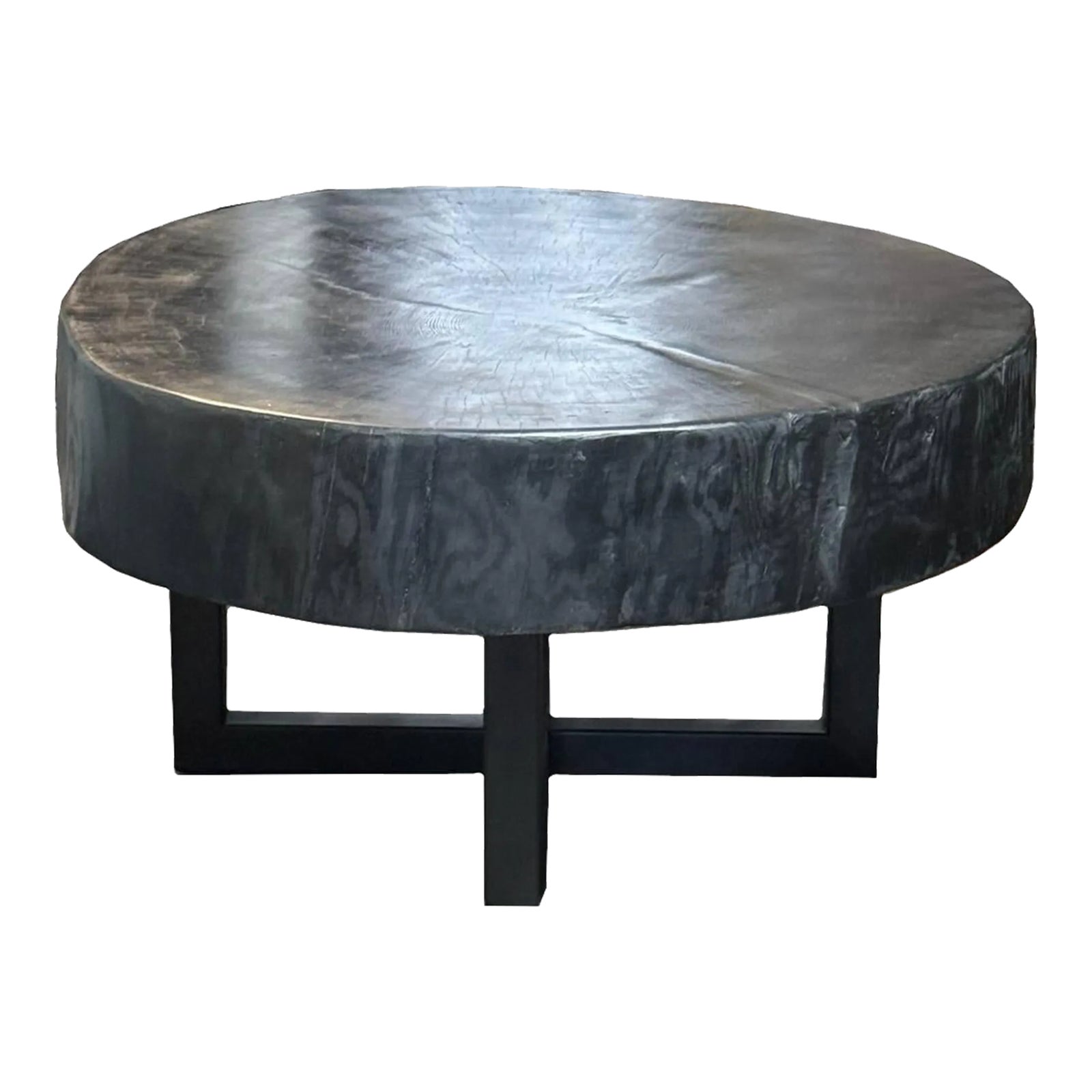 Wabi Sabi Round Coffee Table – Ebonized Black, Low Profile | Chairish