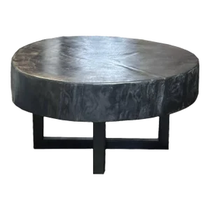 Wabi Sabi Round Coffee Table – Ebonized Black, Low Profile