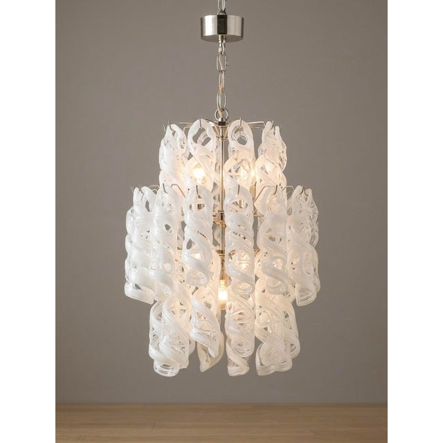 Mid-Century Modern 1970s Murano Glass Torchon Waterfall Chandelier, 7 Lights, Attributed to Vistosi For Sale - Image 3 of 7