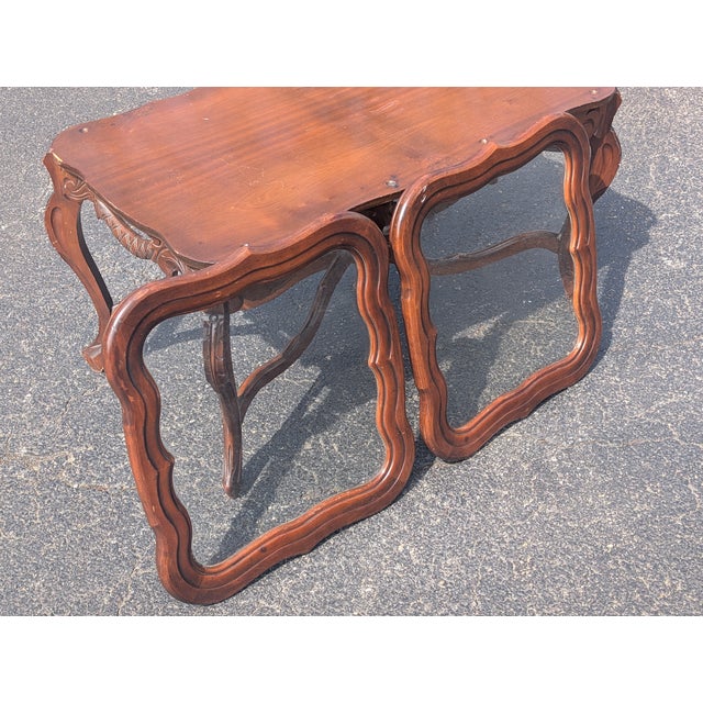 Rare Vintage French Style Carved Parlor Table With Glass Tray Top For Sale - Image 12 of 12