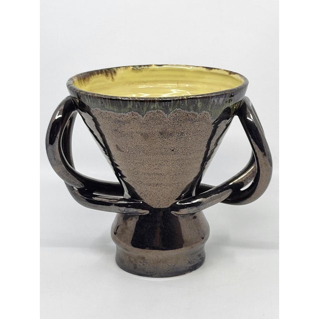 Vintage Vase with Handles in Metallic Black Ceramic from Jean Austruy, France, 1950s For Sale - Image 12 of 12