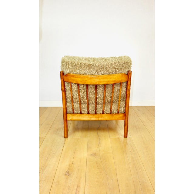 Brown Vintage Wood Lounge Chair with Olive Green Long Pile Upholstery, 1970 For Sale - Image 8 of 13