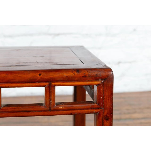 Vintage Chinese Red Lacquer Side Table with Open Apron and Carved Scrolling Feet For Sale - Image 10 of 13