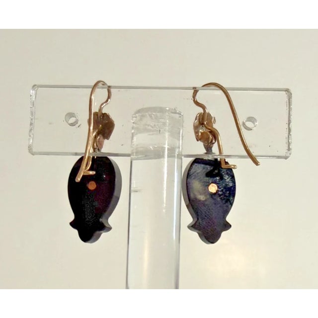 Victorian 19th Century Pair of Victorian Mourning Earrings: Rose Gold, Black Onyx, and Pearl Dangling Earrings For Sale - Image 3 of 4