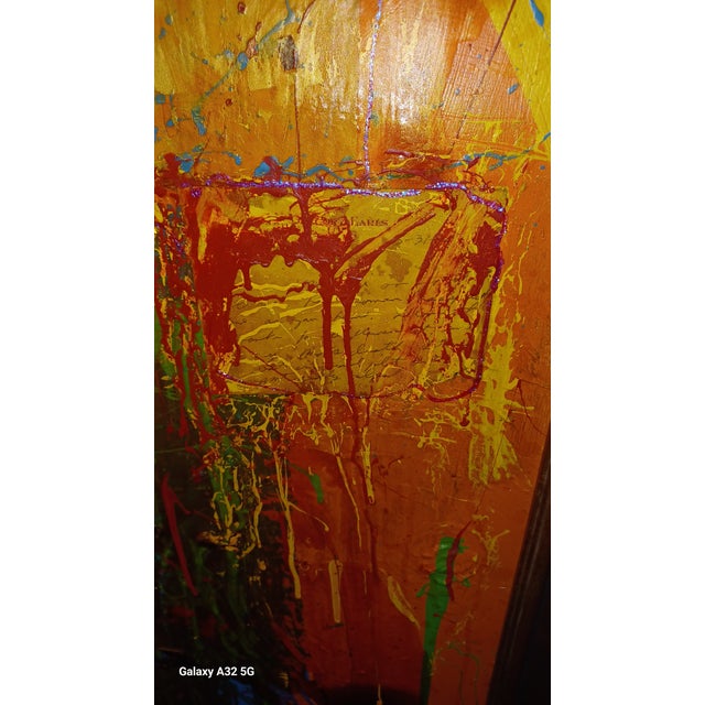 Wood Vintage Mixed Media Abstract Oil Painting on Board For Sale - Image 7 of 7