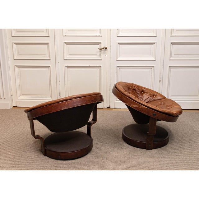 Leather Convair Swivel Chairs attributed to Oddmund Vad for Vad Trevarefabrikk, 1970, Set of 2 For Sale - Image 10 of 15