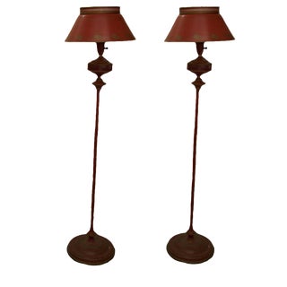 Vintage Red Tole Floor Lamps - a Pair For Sale