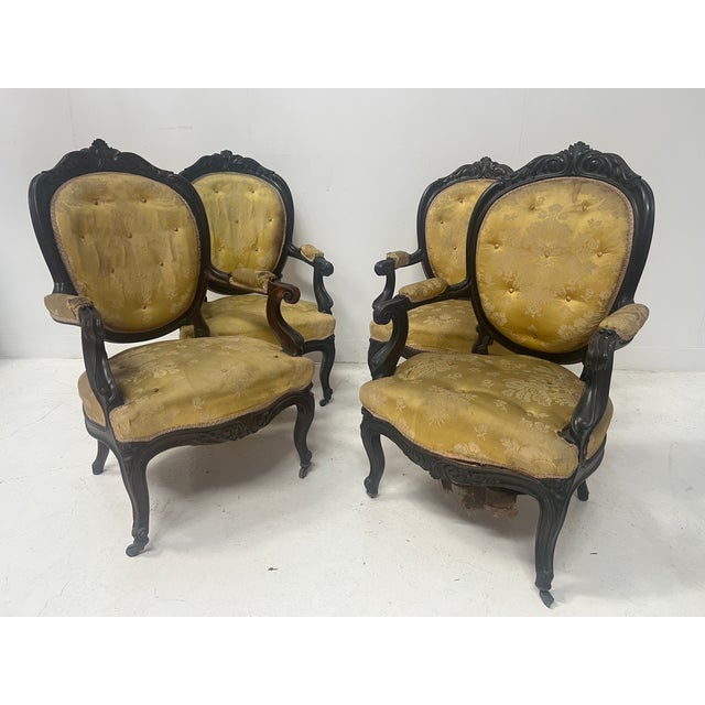 20th Century Napoleon III Louis XV Armchairs in Pearwood, Set of 4 For Sale - Image 5 of 14