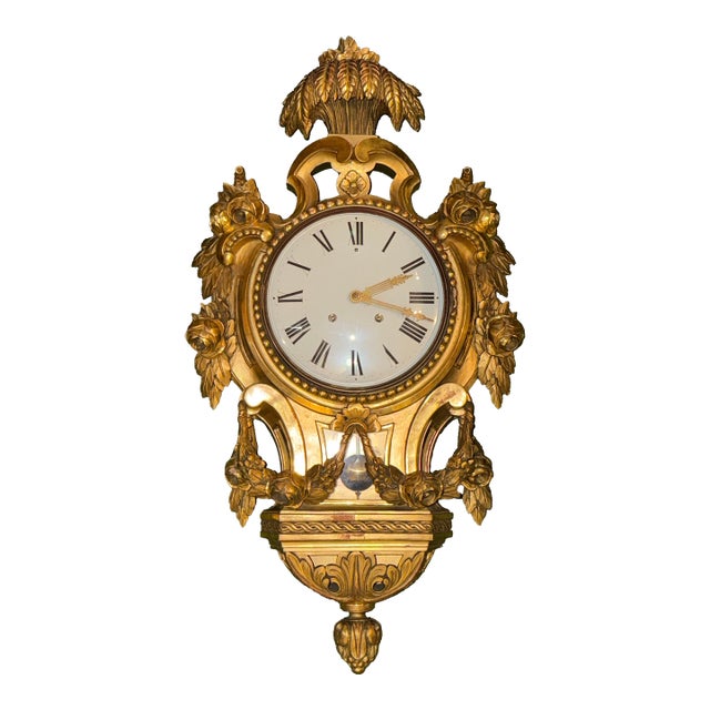 Large Swedish Gustavian Cartel Wall Clock For Sale