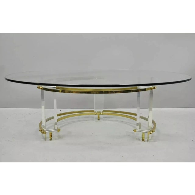 Mid 20th Century Mid Century Modern Brass Lucite Round Glass Attributed to Charles Hollis Jones Coffee Table For Sale - Image 10 of 10
