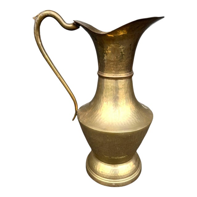 Vintage Middle Eastern Brass Pitcher – Large Hand‑Hammered For Sale