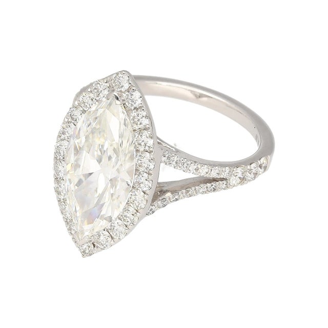 Metal 3.22 Carat Marquise Cut G Vs1 Gia Certified Diamond Halo Pave 18k Ring For Sale - Image 7 of 12