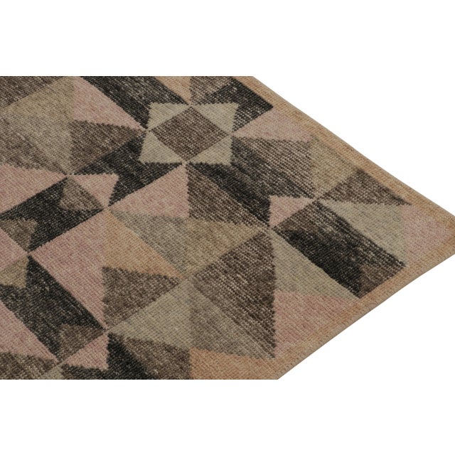 2010s Rug & Kilim’s Distressed Style Runner in Beige, Black, Pink Scandinavian Pattern For Sale - Image 5 of 8