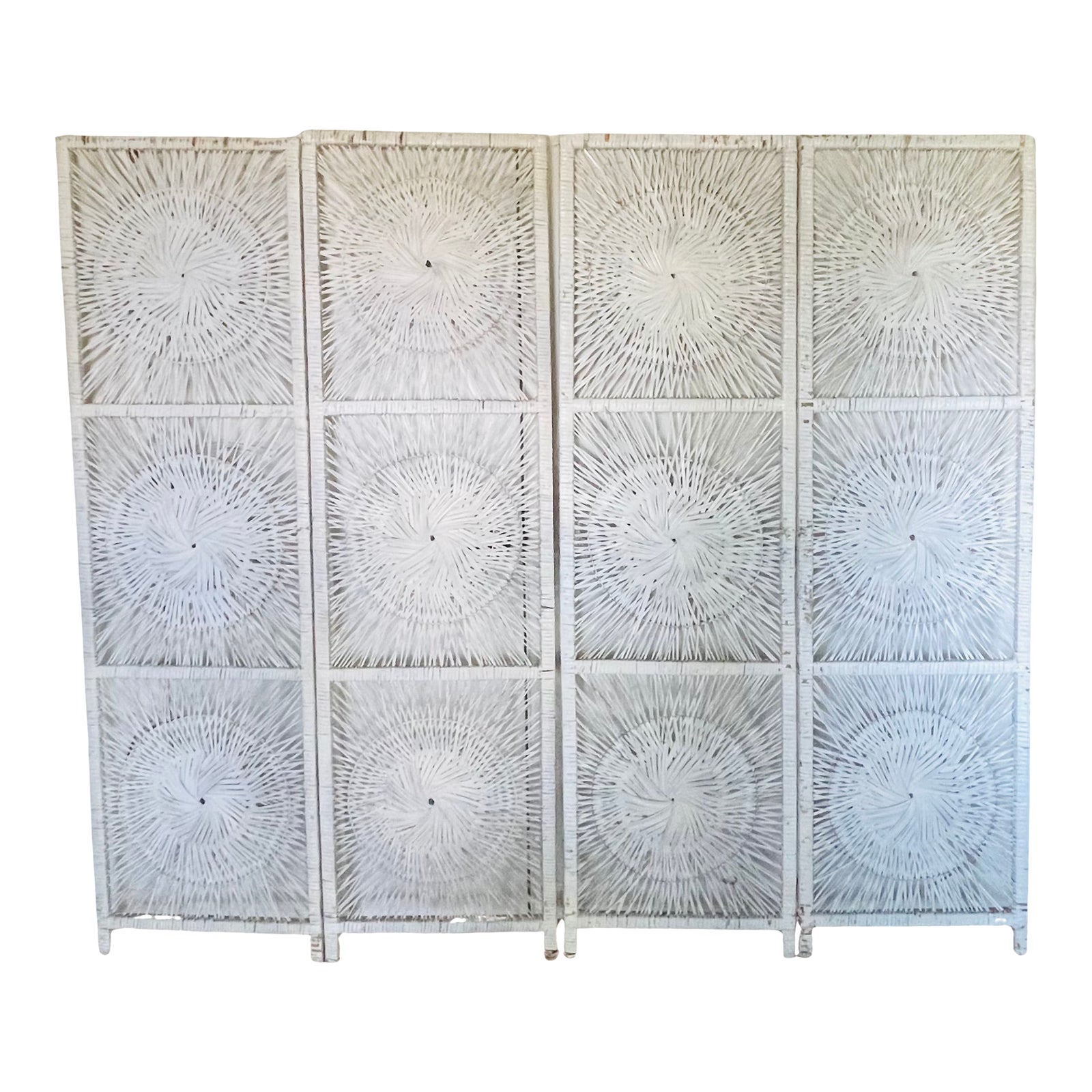 Pair of Mid Century Sunburst Rattan Screens | Chairish