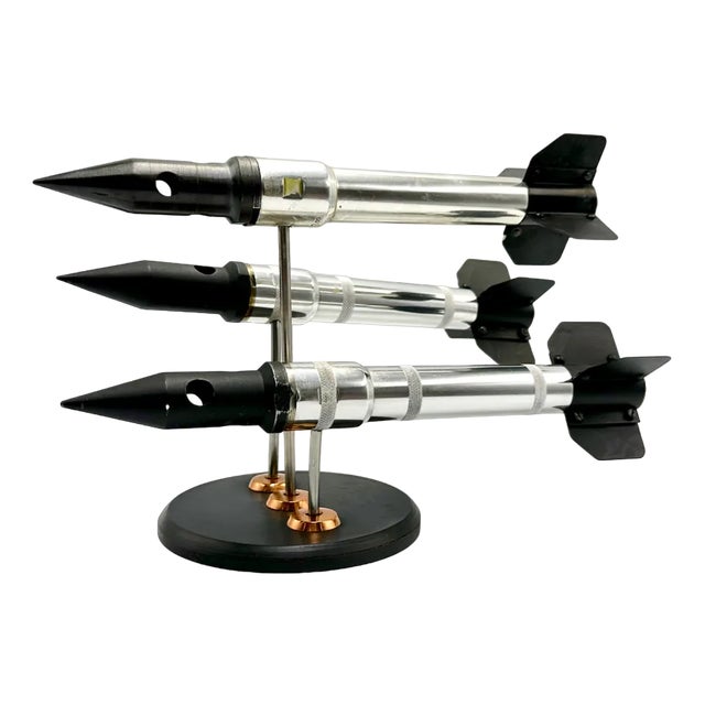 Vintage Polish Cold War Triple Rocket Statuette, 1970s For Sale