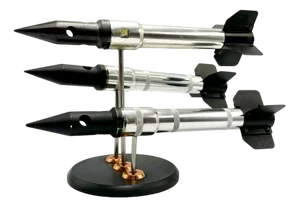 Vintage Polish Cold War Triple Rocket Statuette, 1970s