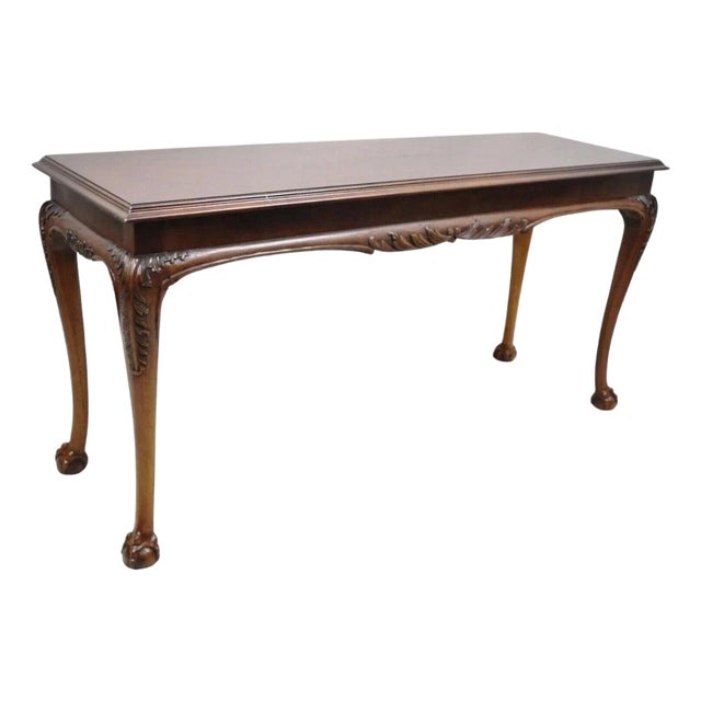 Mid 20th Century Chinese Chippendale Georgian Mahogany Ball & Claw Console Sofa Hall Table Attributed to Lane For Sale