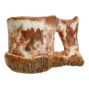 1990s Signed Artisan Wheel Thrown Rustic Textured Stoneware Mug