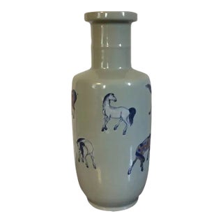 Antique 19th Century Chinese Porcelain Rouleau Shape Celadon Glaze Vase For Sale