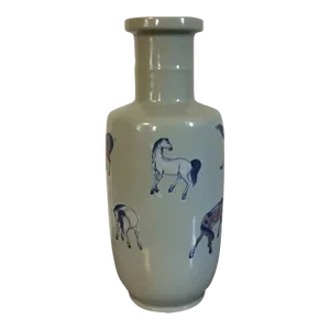 Antique 19th Century Chinese Porcelain Rouleau Shape Celadon Glaze Vase