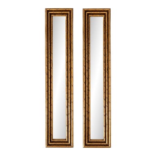 Pair of Vintage Hollywood Regency Bamboo Gilt Gold Accent Mirrors For Sale
