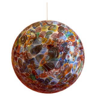 Milky-White Sphere in Murano Style Glass with Multicolored Murrine from Simoeng For Sale