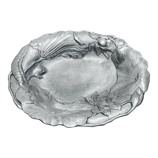 Antique Art Nouveau Japanese Meiji Sterling Silver Iris Dish by Samurai Shokai Yokohama For Sale