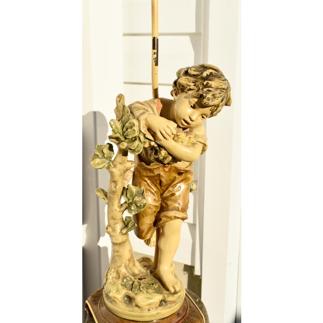 Metal Vintage Metal Transitional Style Country Boy Statue Lamp For Sale - Image 7 of 12