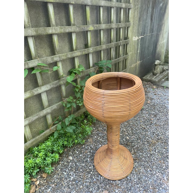 Palm Beach Vintage Pencil Reed Rattan Plant Stand | Chairish