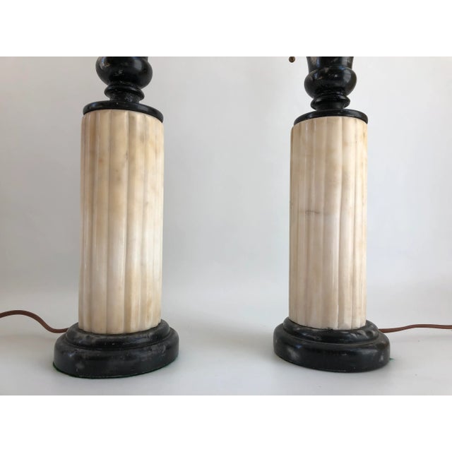 1930s French Art Deco Black & Ivory Marble Table Lamps - a Pair For Sale - Image 4 of 8