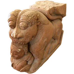 18th Century Indian Teak Wood Guardian Lion Architectural Carvings - a Pair