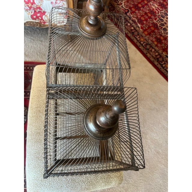 Wire and wood Double bird cage Vintage Dark bronze color Lovely, charming French birdcage rustic design Perfect accent...